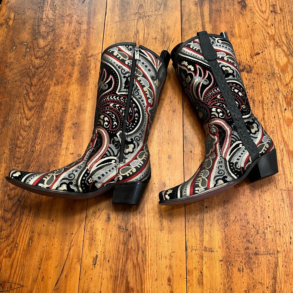 Zeyzani Velvet Embroidered Black Leather Trim Ladies Boots Size 38 - Us 8-8.5